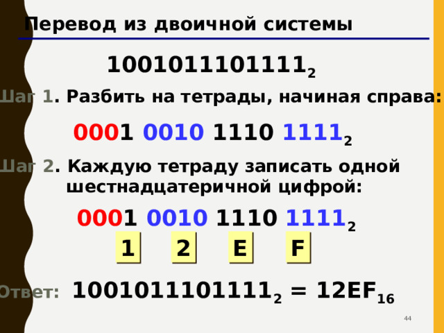 Примеры: C73B 16 = 2FE1 16 = 42 42 