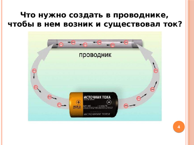 Что нужно создать в проводнике, чтобы в нем возник и существовал ток?   