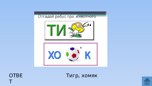 ОТВЕТ Тигр, хомяк  