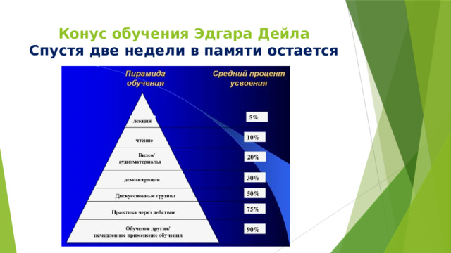 Конус обучения Эдгара Дейла  Спустя две недели в памяти остается 