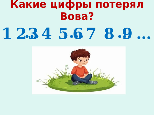 Какие цифры потерял Вова? …  …  …  3 5 6 1 2 4 7 8 9 … 