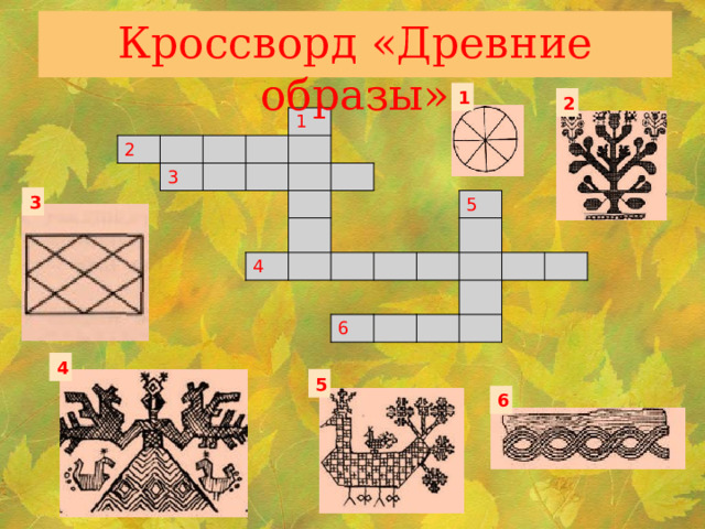 Кроссворд «Древние образы» 1 2 2 3 1 4 5 6 3 4 5 6 