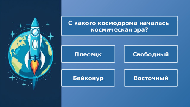  С какого космодрома началась космическая эра? Свободный Плесецк Восточный Байконур 