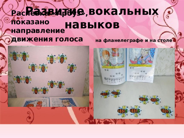 Развитие вокальных навыков Распевка «Арбуз», показано направление движения голоса на фланелеграфе и на столе 