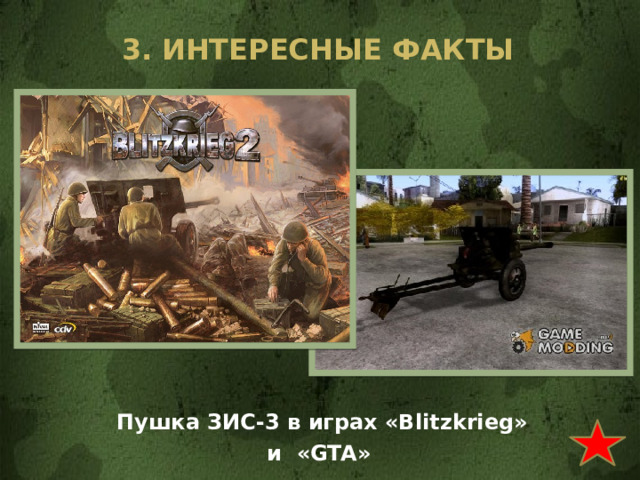3. Интересные факты  Пушка ЗИС-3 в играх «Blitzkrieg» и «GTA» 