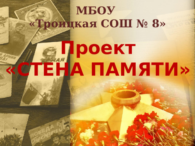    МБОУ  «Троицкая СОШ № 8»   Проект «СТЕНА ПАМЯТИ» 