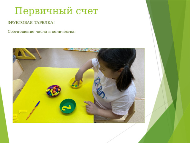 Первичный счет ФРУКТОВАЯ ТАРЕЛКА! Соотношение числа и количества. 