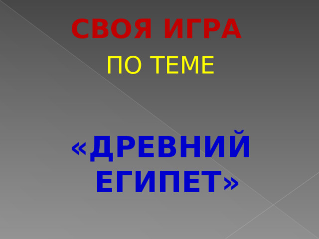 СВОЯ ИГРА ПО ТЕМЕ  «ДРЕВНИЙ ЕГИПЕТ» 