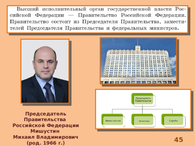 Председатель Правительства Российской Федерации Мишустин Михаил Владимирович (род. 1966 г.) 8 