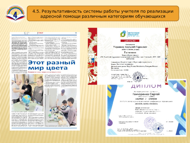 4.5. Результативность системы работы учителя по реализации адресной помощи различным категориям обучающихся 