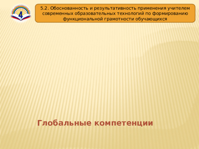 5.2. Обоснованность и результативность применения учителем современных образовательных технологий по формированию функциональной грамотности обучающихся Глобальные компетенции 