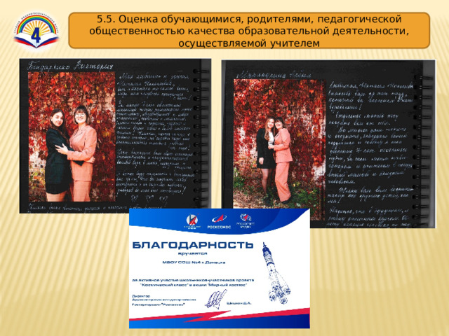 5.5. Оценка обучающимися, родителями, педагогической общественностью качества образовательной деятельности, осуществляемой учителем 