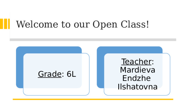 Welcome to our Open Class! Grade : 6L Teacher : Mardieva Endzhe  Ilshatovna 