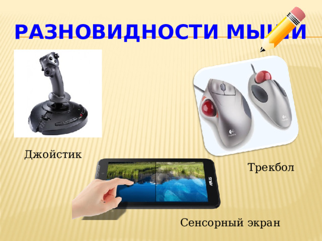 Разновидности мыши Джойстик Трекбол Сенсорный экран 