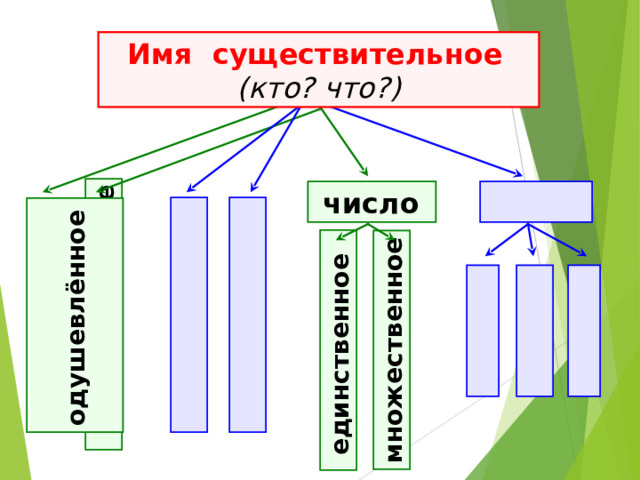    неодушевлённое  одушевлённое   множественное  единственное   Имя существительное  (кто? что?)  число    