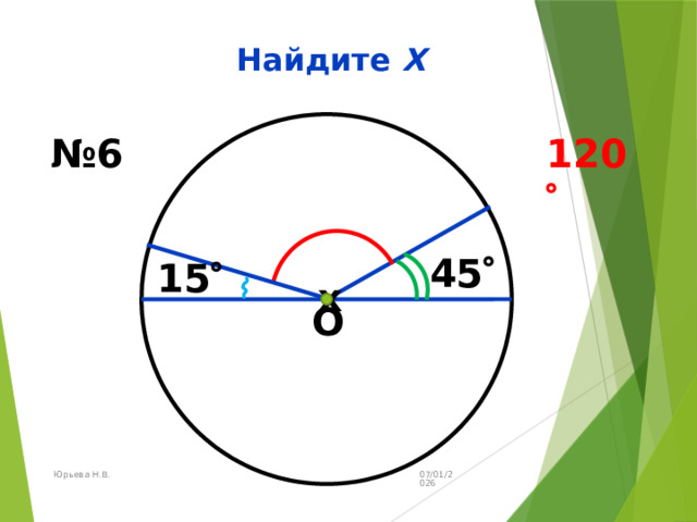 Найдите Х № 6 120   x 45  15  О 07/01/2026 Юрьева Н.В. 