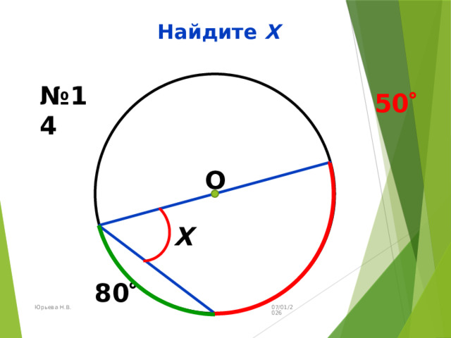 Найдите Х № 14 50  О Х 80  07/01/2026 Юрьева Н.В. 