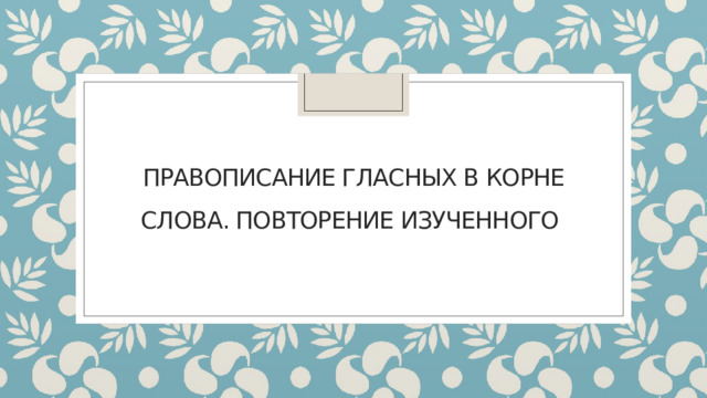 ПРАВОПИСАНИЕ ГласныХ в корне слова. Повторение изученного 