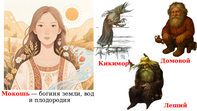 Домовой Кикимора Мокошь ― богиня земли, вод и плодородия Леший 