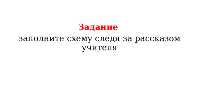 Задание заполните схему следя за рассказом учителя 