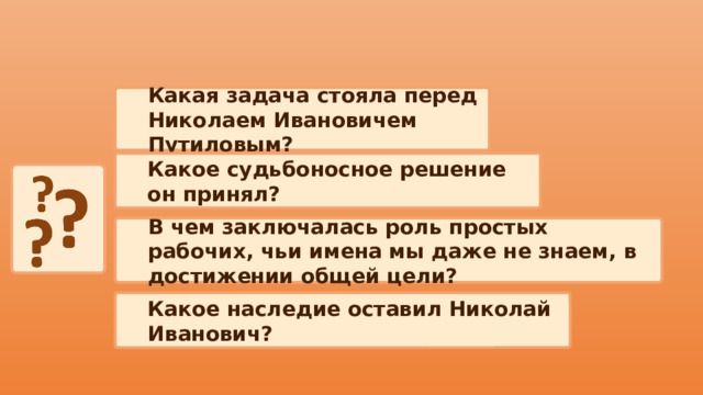 Какая задача стояла перед Николаем Ивановичем Путиловым? Какое судьбоносное решение он принял? В чем заключалась роль простых рабочих, чьи имена мы даже не знаем, в достижении общей цели? Какое наследие оставил Николай Иванович? 