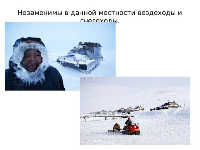 Незаменимы в данной местности вездеходы и снегоходы. 