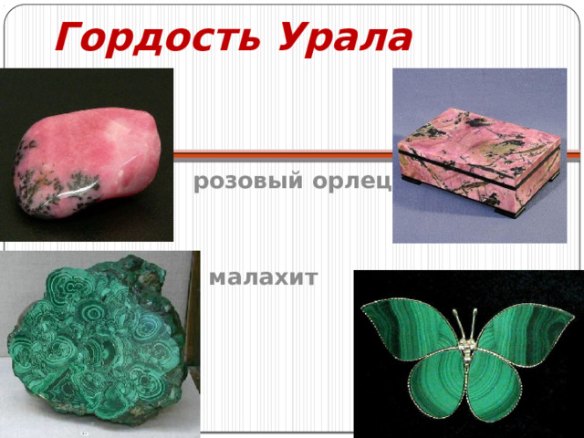 Гордость Урала розовый орлец    малахит 