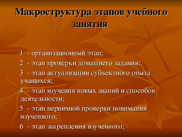 Макроструктура этапов учебного занятия  