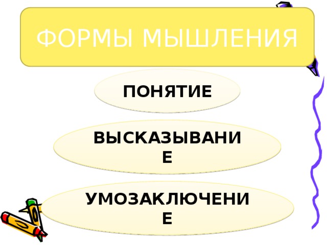 ФОРМЫ МЫШЛЕНИЯ ПОНЯТИЕ ВЫСКАЗЫВАНИЕ УМОЗАКЛЮЧЕНИЕ 