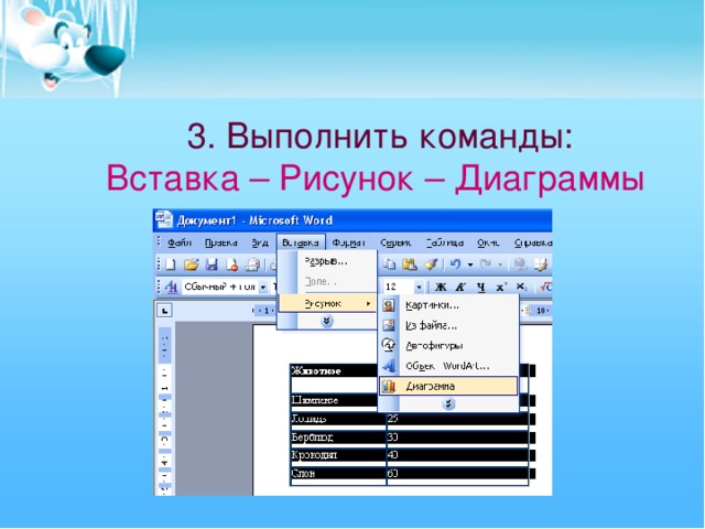 3. Выполнить команды: Вставка – Рисунок – Диаграммы  