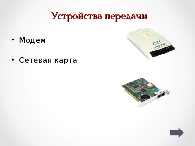 Устройства передачи Модем Сетевая карта 