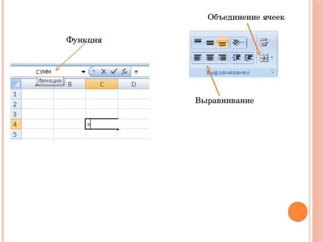 Объединение ячеек Функция Выравнивание 