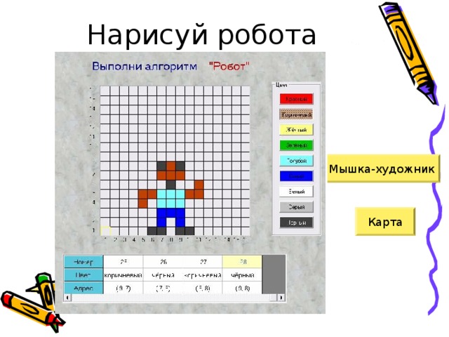 Нарисуй робота Мышка-художник Карта 