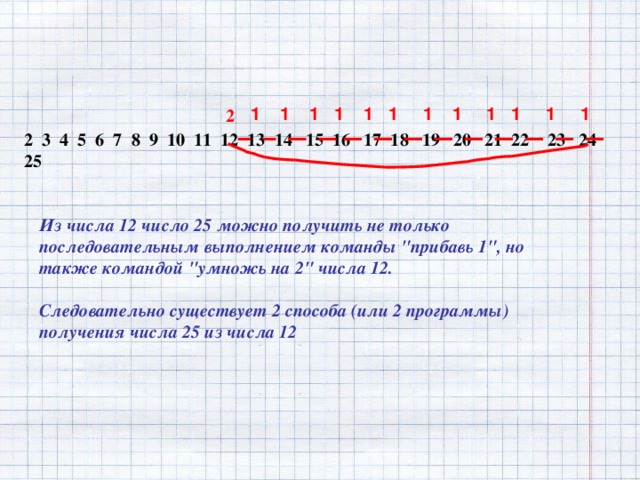  1 1 1 1 1 1 1 1 1 1 1 1 2 2 3 4 5 6 7 8 9 10 11 12 13 14 15 16 17 18 19 20 21 22 23 24 25 Из числа 12 число 25 можно получить не только последовательным выполнением команды 