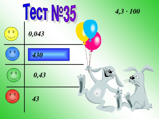 4,3 · 100 0,043 430 0,43 43 