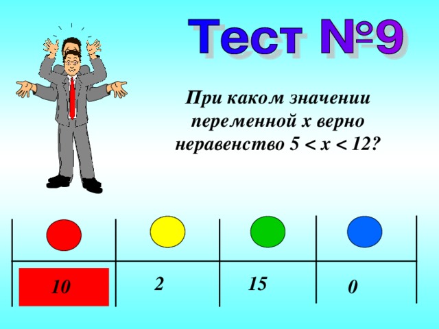 При каком значении переменной x верно неравенство 5  ? 2 15 10 0 