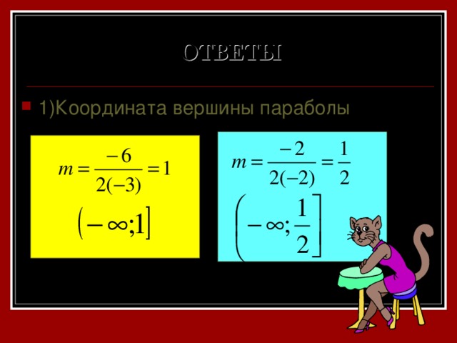ОТВЕТЫ 1)Координата вершины параболы 