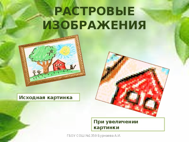 Растровые изображения Исходная картинка При увеличении картинки ГБОУ СОШ №1359 Бурнаева А.И. 