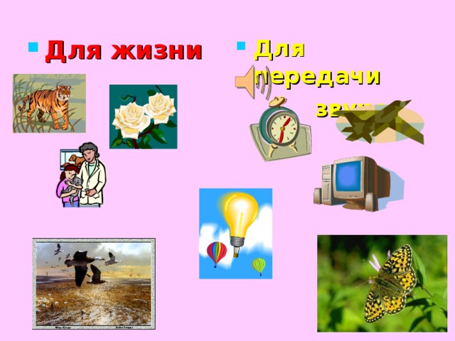                            Для полёта Для жизни Для передачи  звуков 