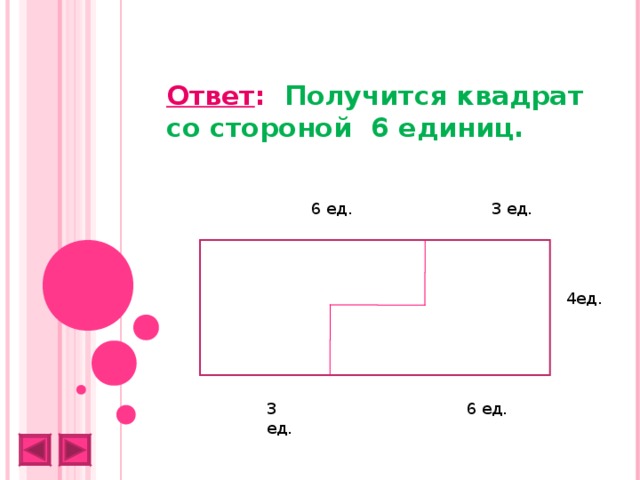 Ответ : Получится квадрат со стороной 6 единиц. 6 ед. 3 ед. 4ед. 6 ед. 3 ед. 