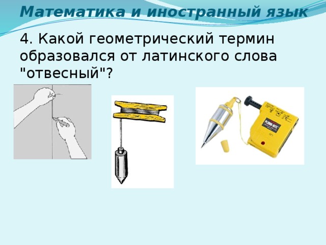 Математика и иностранный язык 4. Какой геометрический термин образовался от латинского слова 