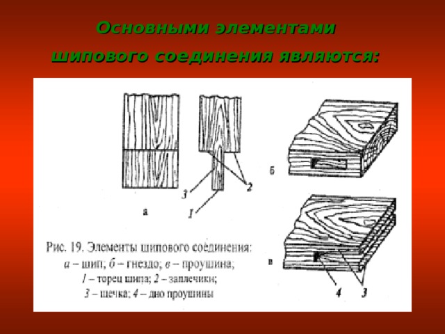 Основными элементами  шипового соединения являются:  
