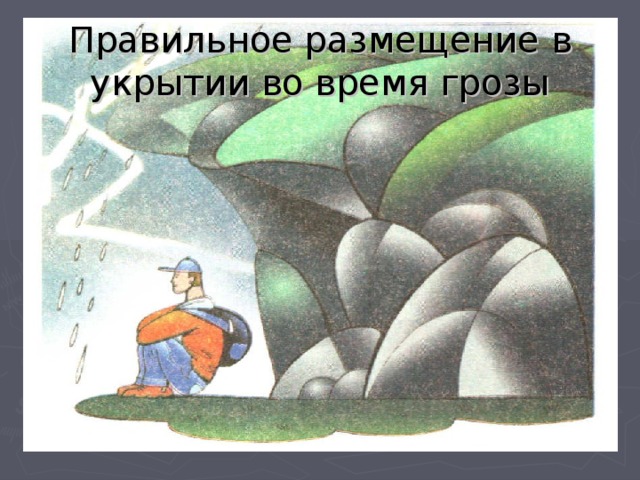 Правильное размещение в укрытии во время грозы 