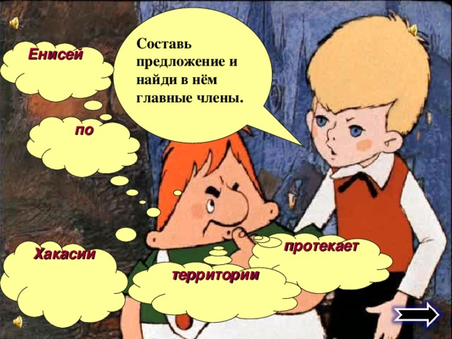 Составь предложение и найди в нём главные члены. Енисей по протекает Хакасии  территории 