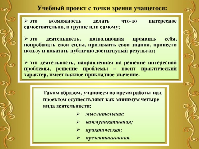 Учебный проект с точки зрения учащегося: 