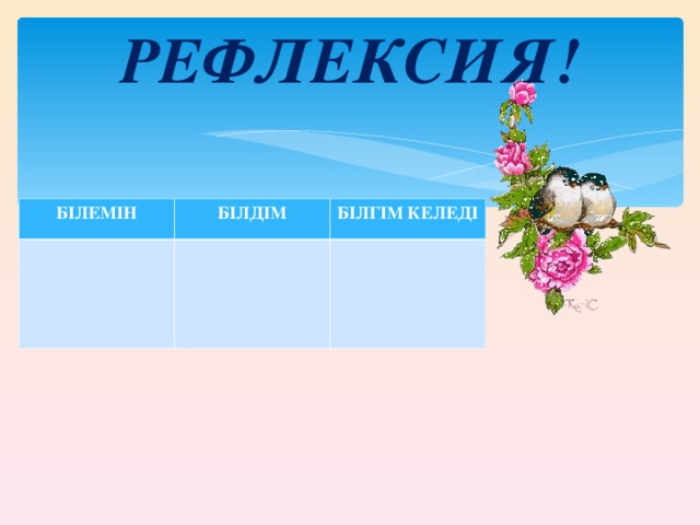 РЕФЛЕКСИЯ! БІЛЕМІН БІЛДІМ БІЛГІМ КЕЛЕДІ 