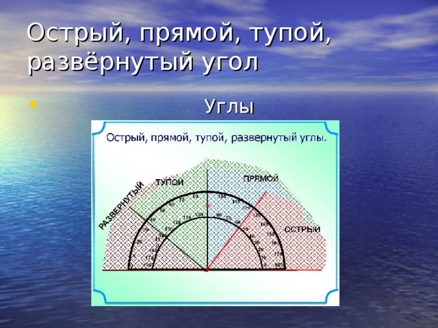 Острый, прямой, тупой, развёрнутый угол    Углы 