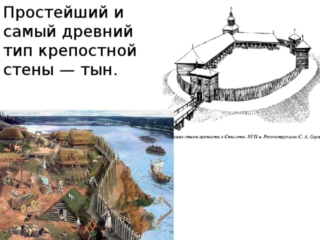 Простейший и самый древний тип крепостной стены — тын. 