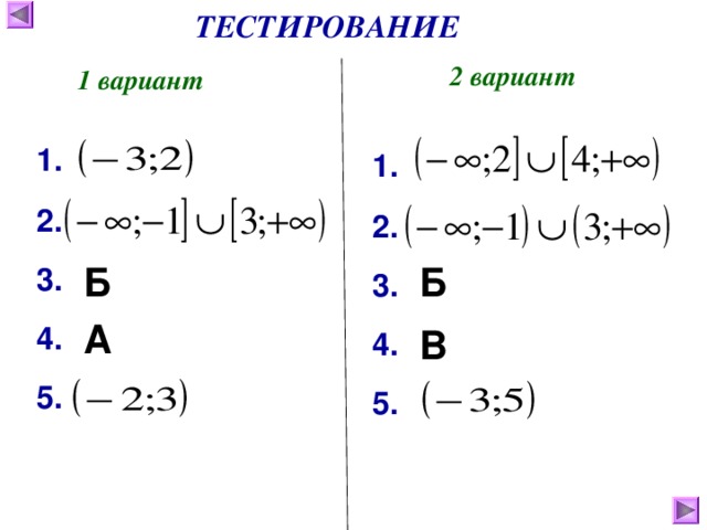 ТЕСТИРОВАНИЕ 2 вариант 1 вариант 1. 1. 2. 2. Б Б 3. 3. А 4. В 4. 5. 5. 