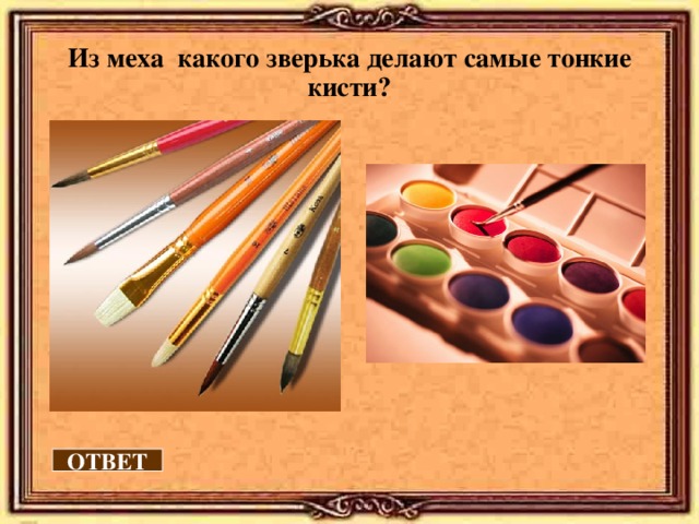 Из меха какого зверька делают самые тонкие кисти?  ОТВЕТ 